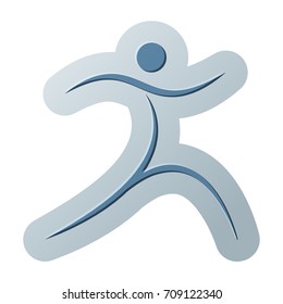 A flat abstract icon of a man moving forward.