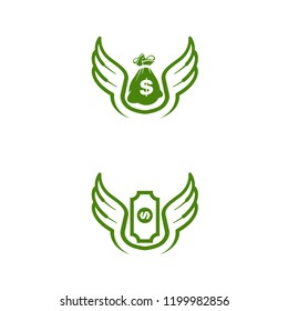 flat abstract logo with wings and money concept, for financial company logo icon, abstract logo for security and financial lend, logo icon of money delivery service in large quantity