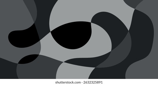 Flache abstrakte monochrome moderne fluide Hintergrund Illustration Vektordesign. Schwarz.
