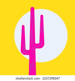 Flat abstract neon icon, sticker, button with sun, cactus.