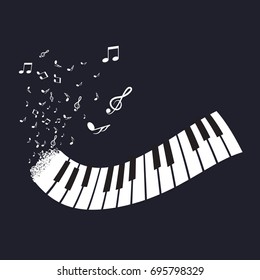 Flat Abstract Piano Keyboard with Notes on Black Background. Music Instrument Vector.