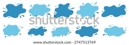Flat abstract puddle shapes inspired by water stains and drops. Frame puddle water element perfect for backgrounds and creative design.