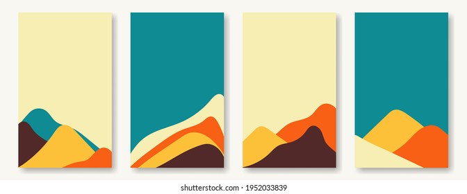 Flat abstract vector design set. Collection of natural backgrounds in a modern style. Mountains in a trendy retro palette