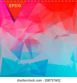 Flat Abstract Vibrant Triangles Banner with red and blue colors. Vector eps10