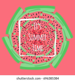 Flat Abstract Water-melon Art with Text. Whirl.
