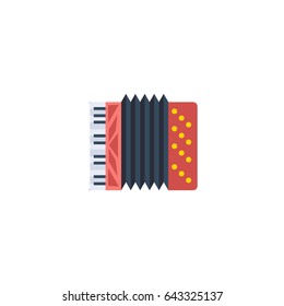 Flat Accordion Element. Vector Illustration Of Flat Harmonica Isolated On Clean Background. 