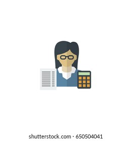 Flat Accountant Element. Vector Illustration Of Flat Bookkeeper Isolated On Clean Background. Can Be Used As Bookkeeper, Accountant And Booker Symbols.