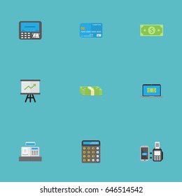 Flat Accounting, Computer, Money And Other Vector Elements. Set Of Commerce Flat Symbols Also Includes Calculator, Card, Chart Objects.