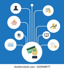 Flat Accounting System, Bank, Sheet And Other Vector Elements. Set Of Registration Flat Symbols Also Includes System, Stamp, Money Objects.