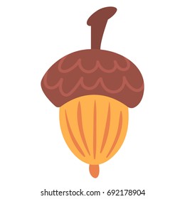 Flat acorn with cute simple ornament isolated on white background. Cartoon vector illustration.