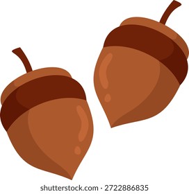 Ilustración vectorial plana de la bellota, icono marrón de la nuez del otoño para la decoración estacional	