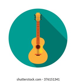 Flat Acoustic Guitar with Shadow. Vector Illustration. Musical Instrument Flat Stylized with Long Shadow. Design element for your design.