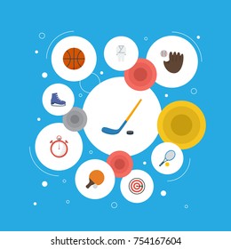 Flat Activity Icons With Ice Boot, Second Meter, Glove And Other Vector Elements. Set Of Flat Activity Icons Symbols Also Includes Uniform, Darts, Meter Objects.