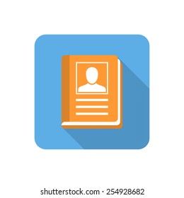 Flat address book icon with long shadow. Vector illustration