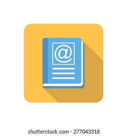 Flat address book icon with long shadow. Vector illustration