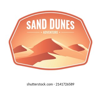 Flat adventure safari color emblem with sand dunes landscape vector illustration