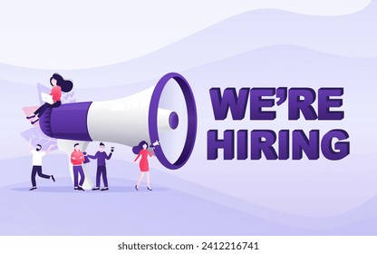 Flat advertising with hiring people megaphone for banner design. Flat vector illustration.