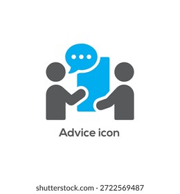 Ícone plano de conselho com duas pessoas e bolha de fala para consultoria, orientação, comunicação, serviços de suporte, aplicativos e sites on-line

