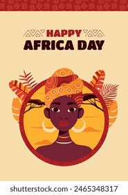 Plantilla de afiche de Vertical de celebración del Día de África plana