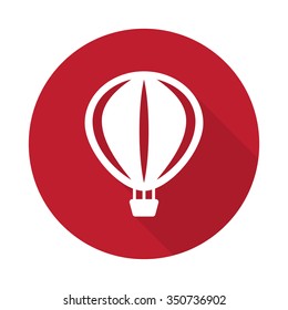 Flat Air Balloon icon with long shadow on red circle