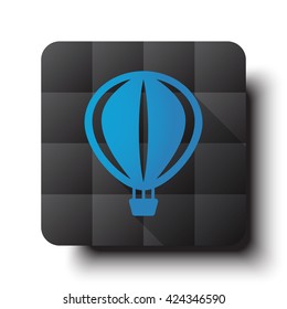 Flat Air Balloon icon on black app button with drop shadow