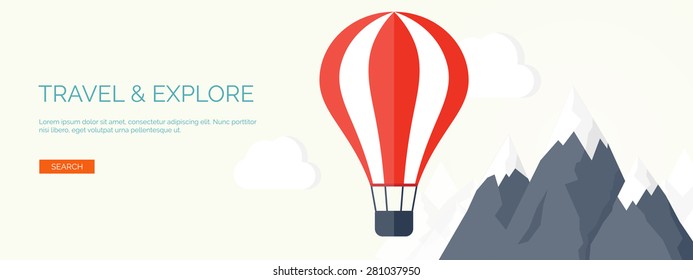 Flat air balloon. Travel and explore.