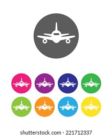 Flat air plane icons set in different colors