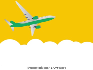 Flat airliner flying in the sky. Side view from the bottom. Vector Illustration. EPS10