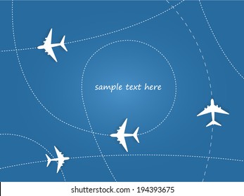 Flat Airplane Drawing Cicle Patch, Travel To Map, Wallpaper Or Banner Size