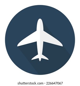 Flat airplane icon with long shadow. Vector illustration