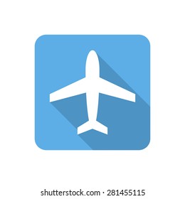 Flat airplane icon with long shadow. Vector illustration