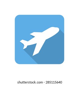 Flat airplane icon with long shadow. Vector illustration