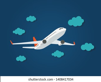 Flat airplane icon on blue background. Vector Illustration. EPS10