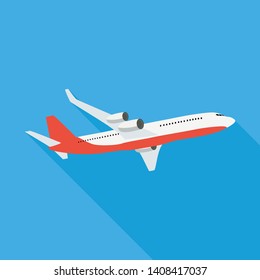 Flat airplane icon on blue background. Vector Illustration EPS10