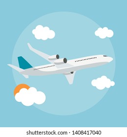 Flat airplane icon on blue background. Vector Illustration. EPS10