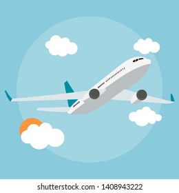 Flat airplane icon on blue background. Vector Illustration. EPS10