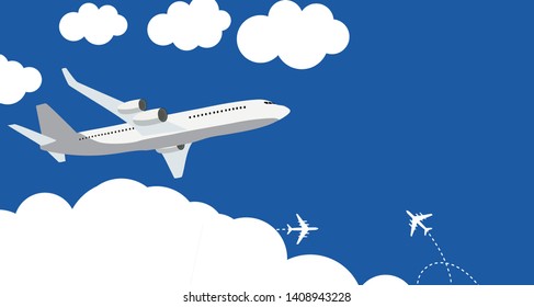 Flat airplane icon on blue background. Vector Illustration. EPS10