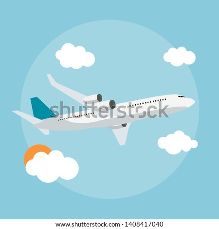 Flat airplane icon on blue background. Vector Illustration. EPS10