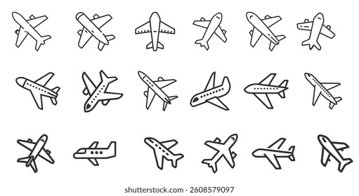 Flat Airplane icon set. editable	