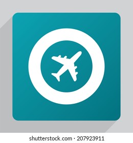 flat airplane icon, white on green background 