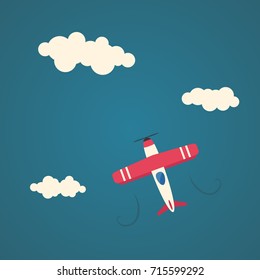 Flat airplane illustration, flying aircraft in the sky.