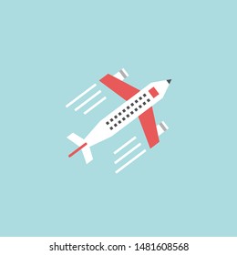Flat airplane illustration, view of a flying aircraft