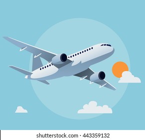 Flat airplane illustration  view flying aircraft