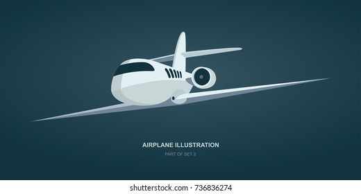 Flat airplane illustration, view of a flying aircraft.