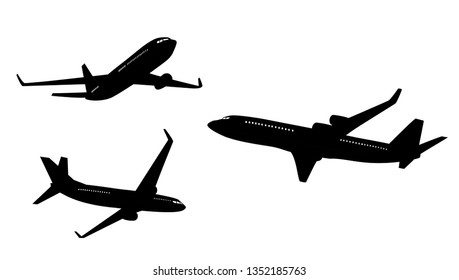 Flat airplane silhouette collection set  isolated on white background. Vector Illustration. EPS10