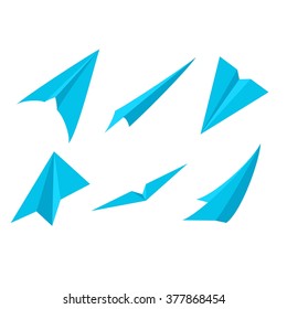 Flat airplanes flying in the different direction with perspective. Vector infografics concept