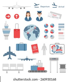 Flat Airport Infographic Elements And Icons Vector On White