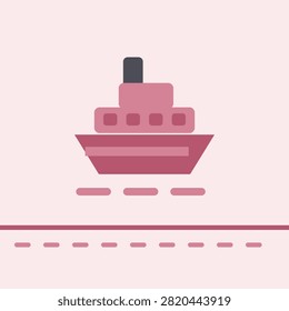 Flat airport terminal symbol built around a ferry in slate amber colors, geometric vector travel artwork prepared for terminal wayfinding, timetable boards and printed guides.
