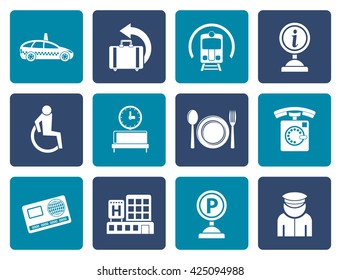 Flat airport, travel and transportation icons 2 - vector icon set