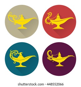 Flat aladdin lamp icons set vector illustration